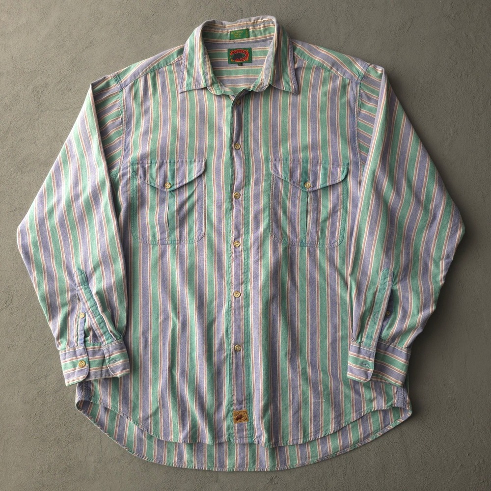 Vintage 90s Boston Traders Multi-Colour Striped Button Down Shirt XL Long Sleeve
